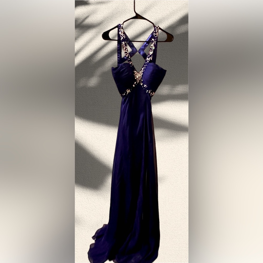 Chic Deep Blue Maxi Dress with Embellished Straps